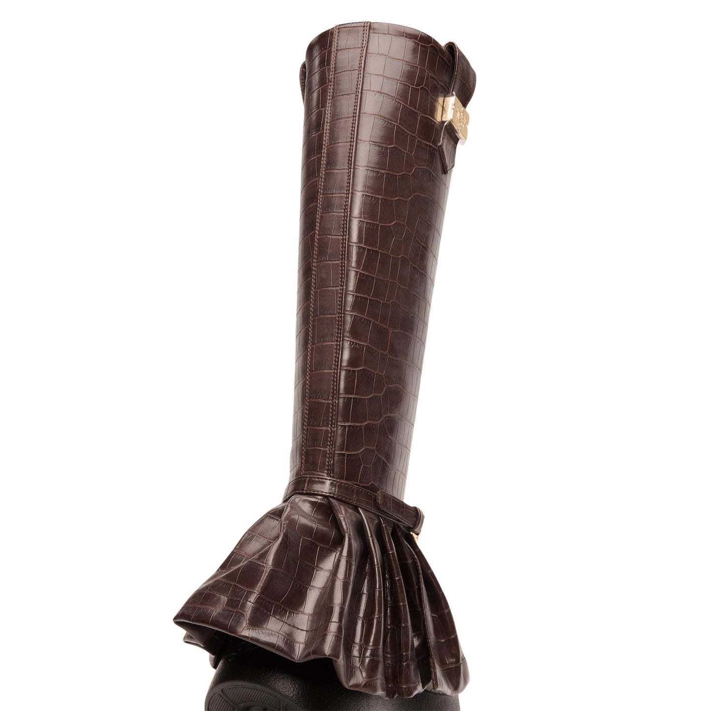 GANNI Kat Croc High Boot (Chocolate Fondant)