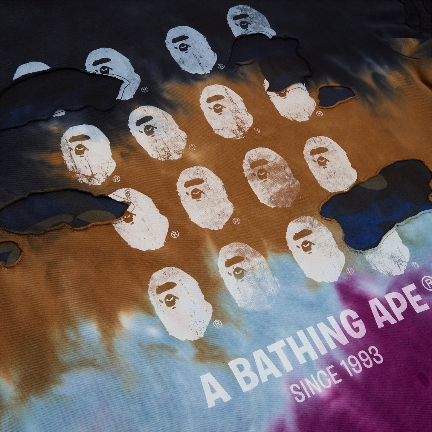 A Bathing Ape Color Camo Tie Dye Destroyed Multi Logo Relaxed Fit Tee M (Black)