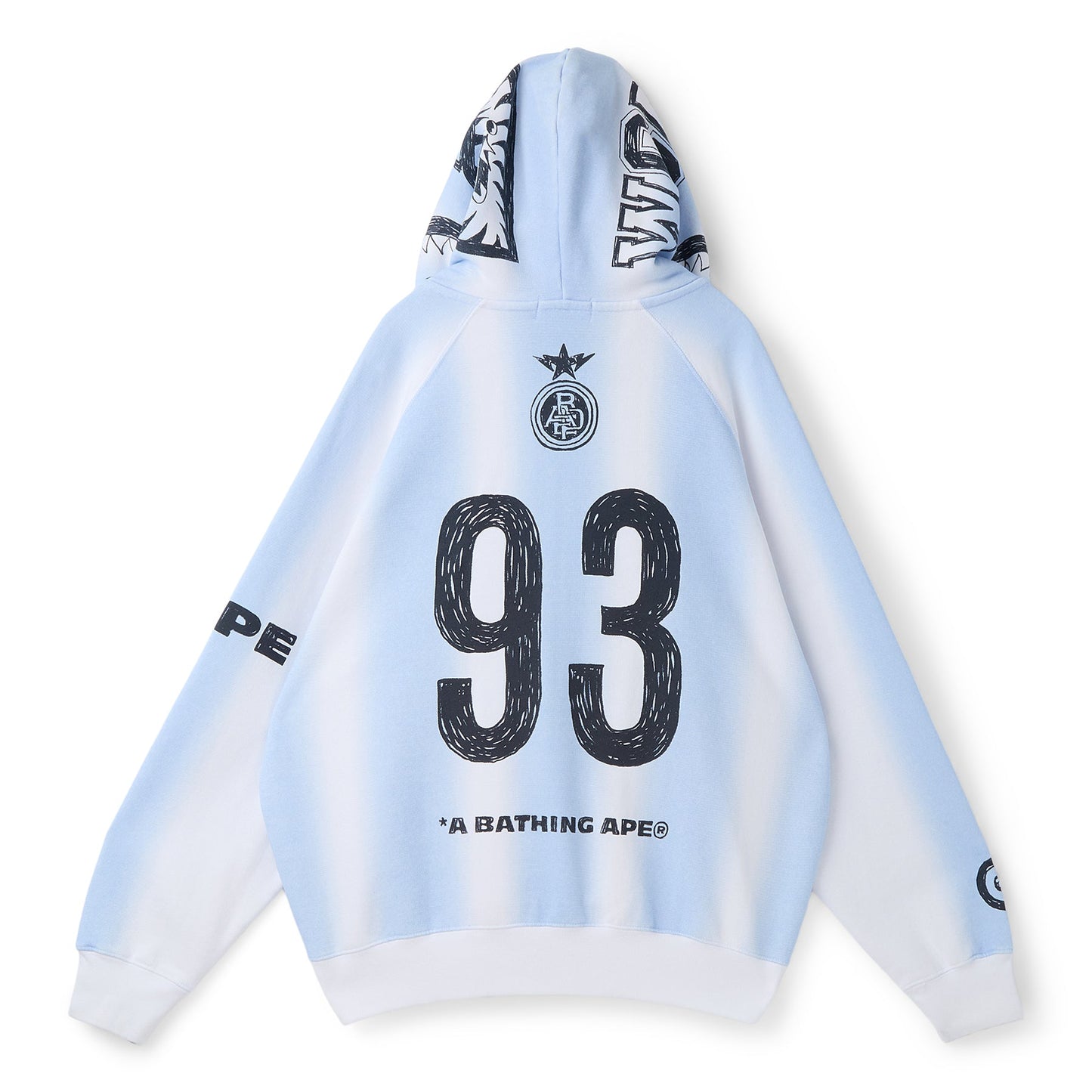 A Bathing Ape Hand Draw Football Shark Relaxed Fit Full Zip Hoodie M (White)