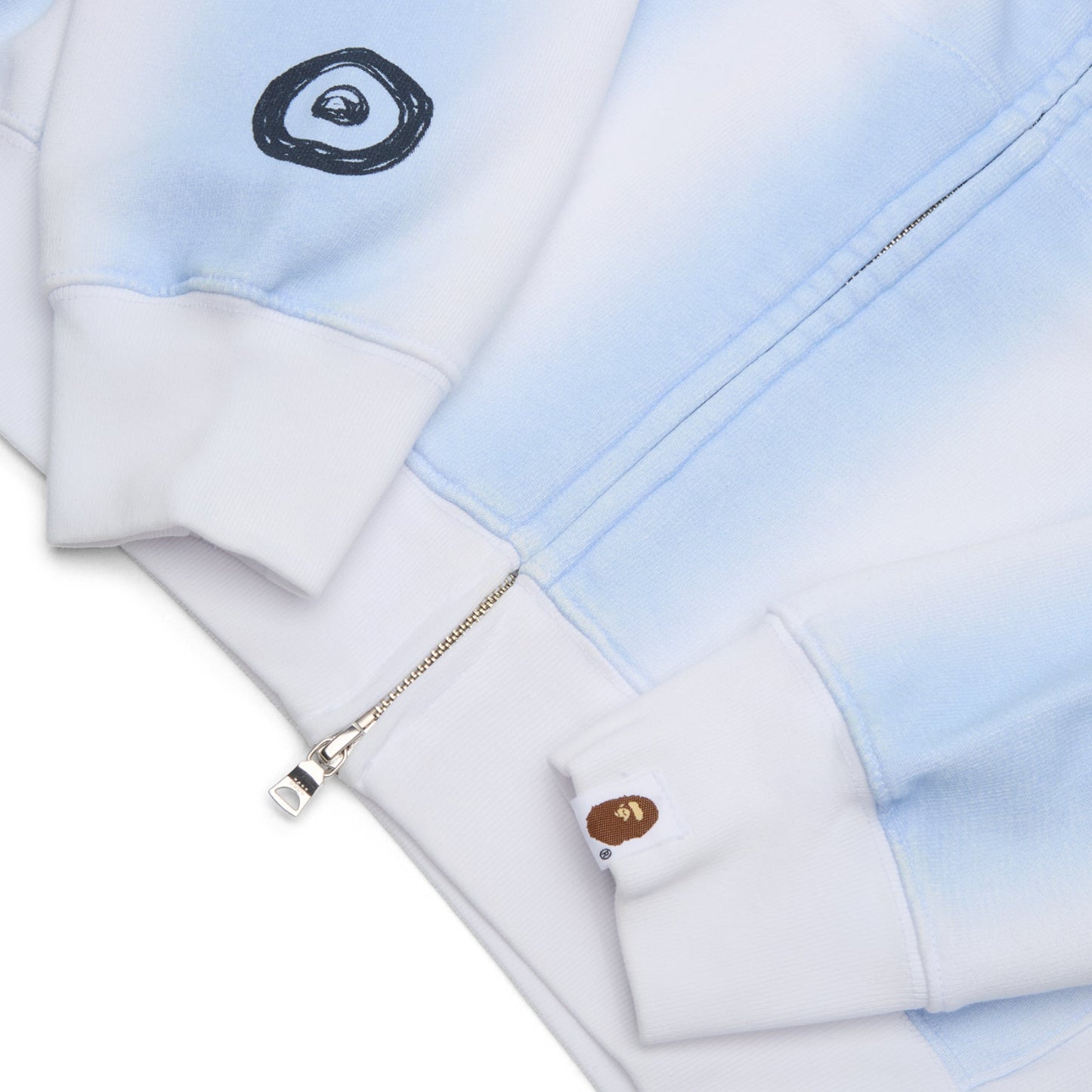 A Bathing Ape Hand Draw Football Shark Relaxed Fit Full Zip Hoodie M (White)