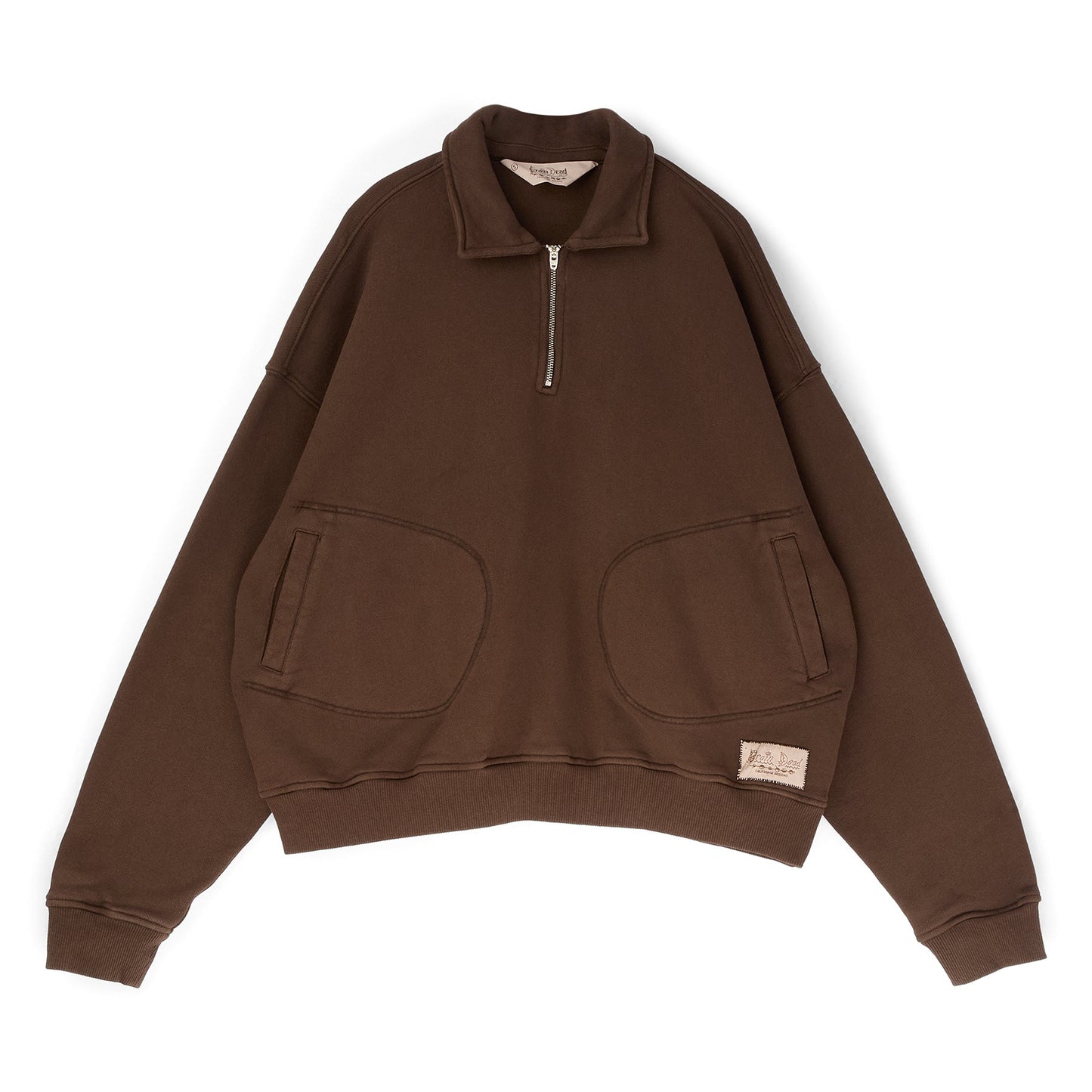 Brain Dead Half Zip Collared Sweatshirt (Brown)