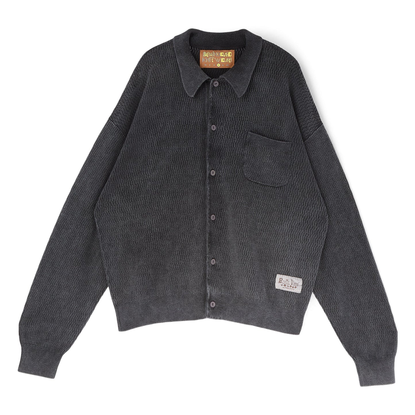 Brain Dead Pigment Dye Long Sleeve Polo Sweater (Ink)