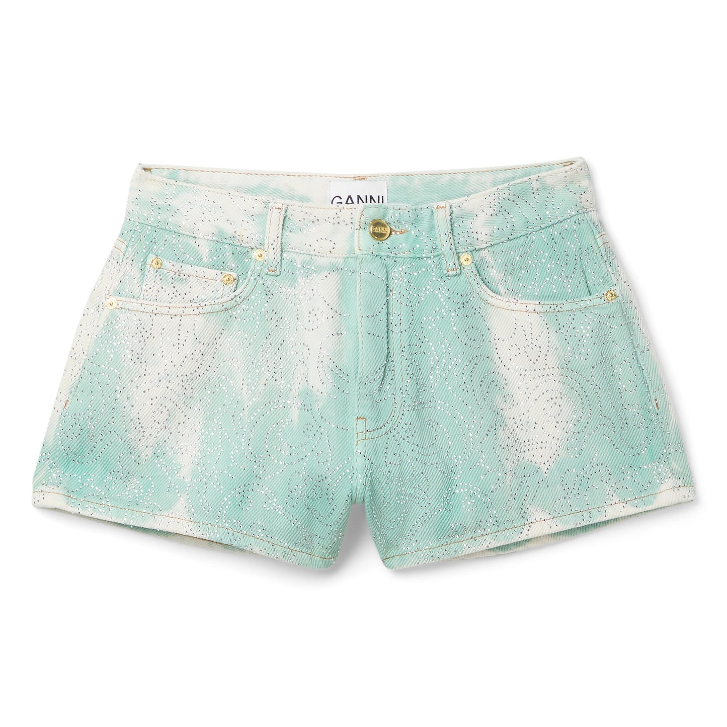 GANNI Overdyed Heavy Denim Shorts (Brook Green)
