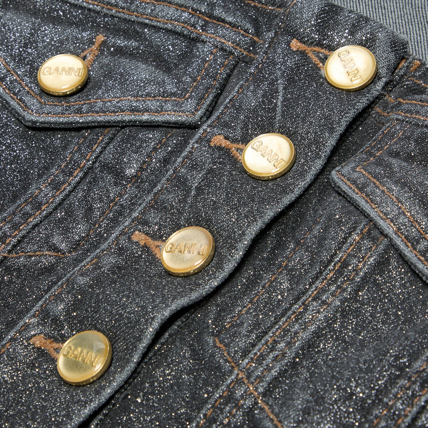 GANNI Shimmery Foil Denim Fitted Blazer (Washed Black/Black)