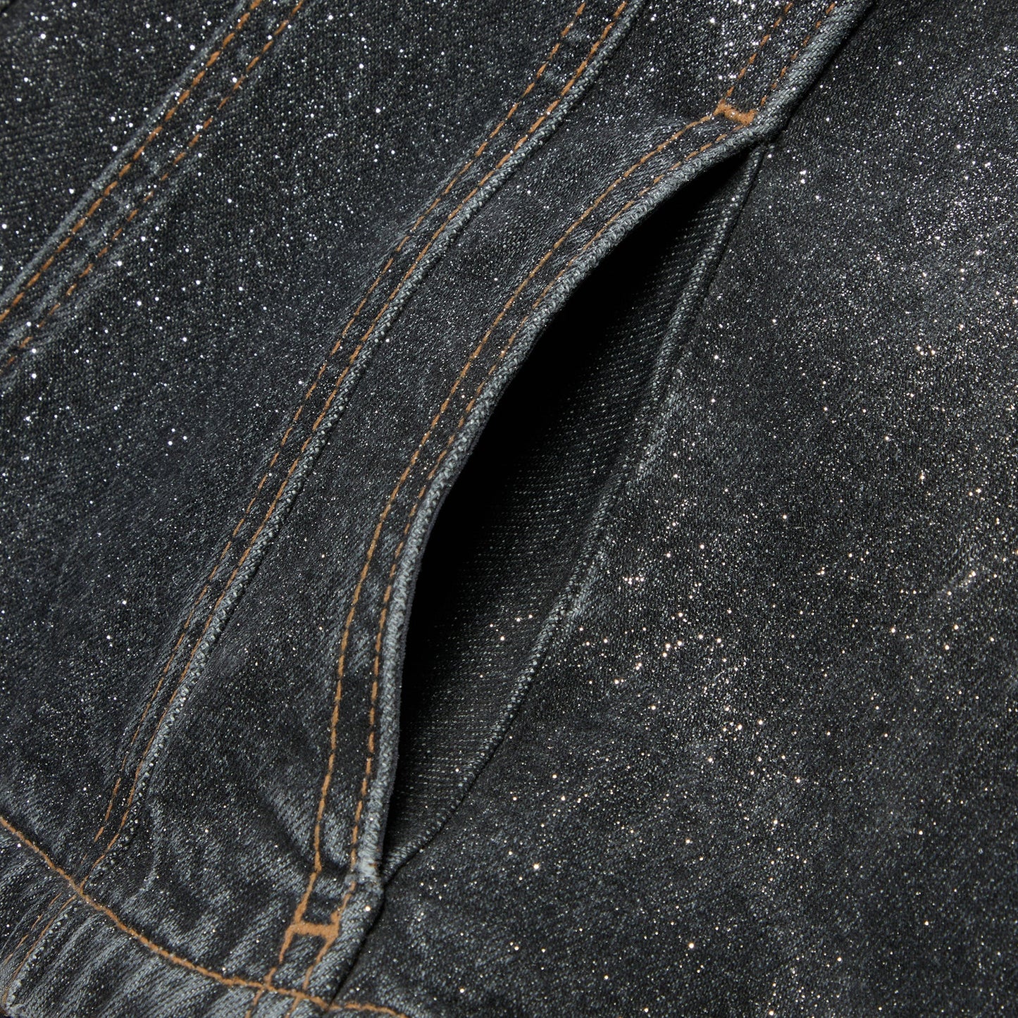 GANNI Shimmery Foil Denim Fitted Blazer (Washed Black/Black)
