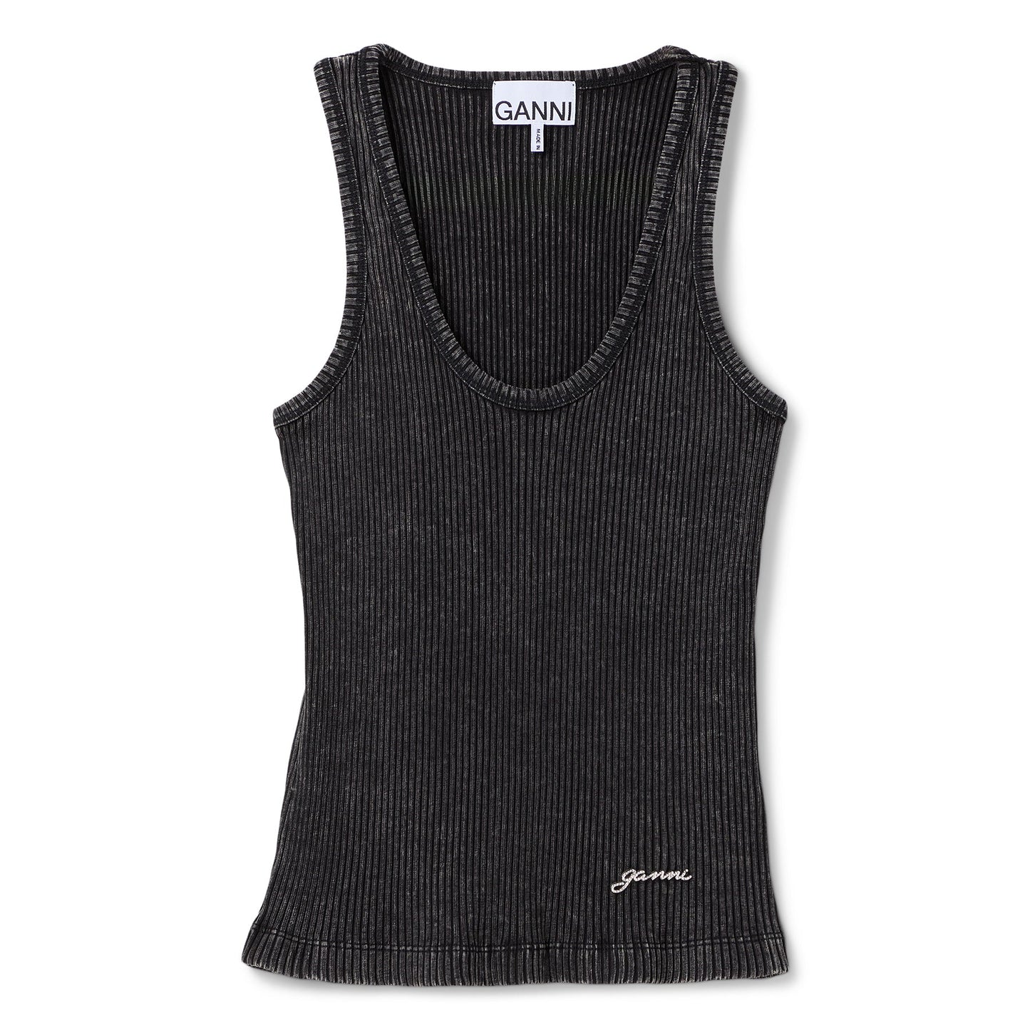 GANNI Heavy Rib Jersey Tank Top (Black washed)