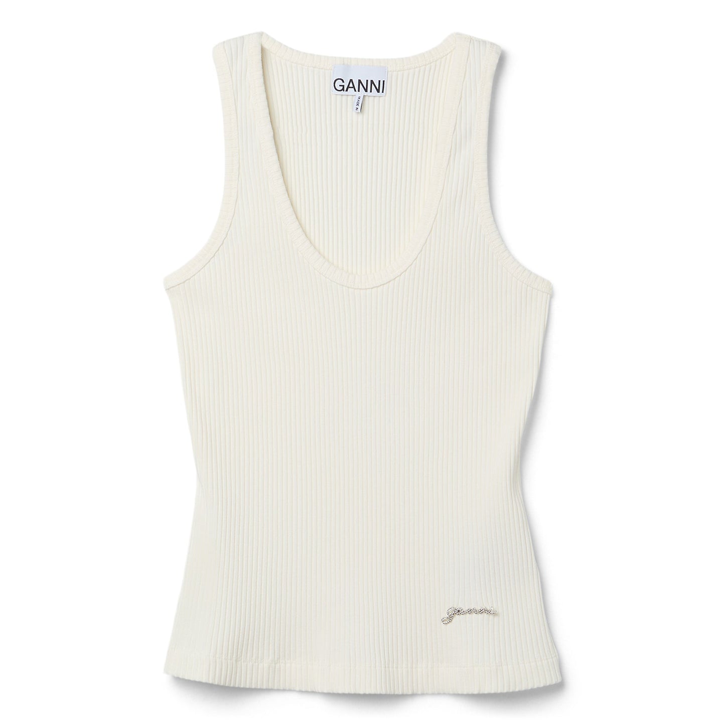 GANNI Heavy Rib Jersey Tank Top (Egret)