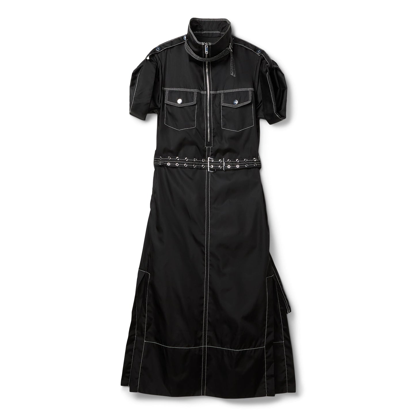 GANNI Duchesse Nylon Cowl Neck Long Dress (Black)