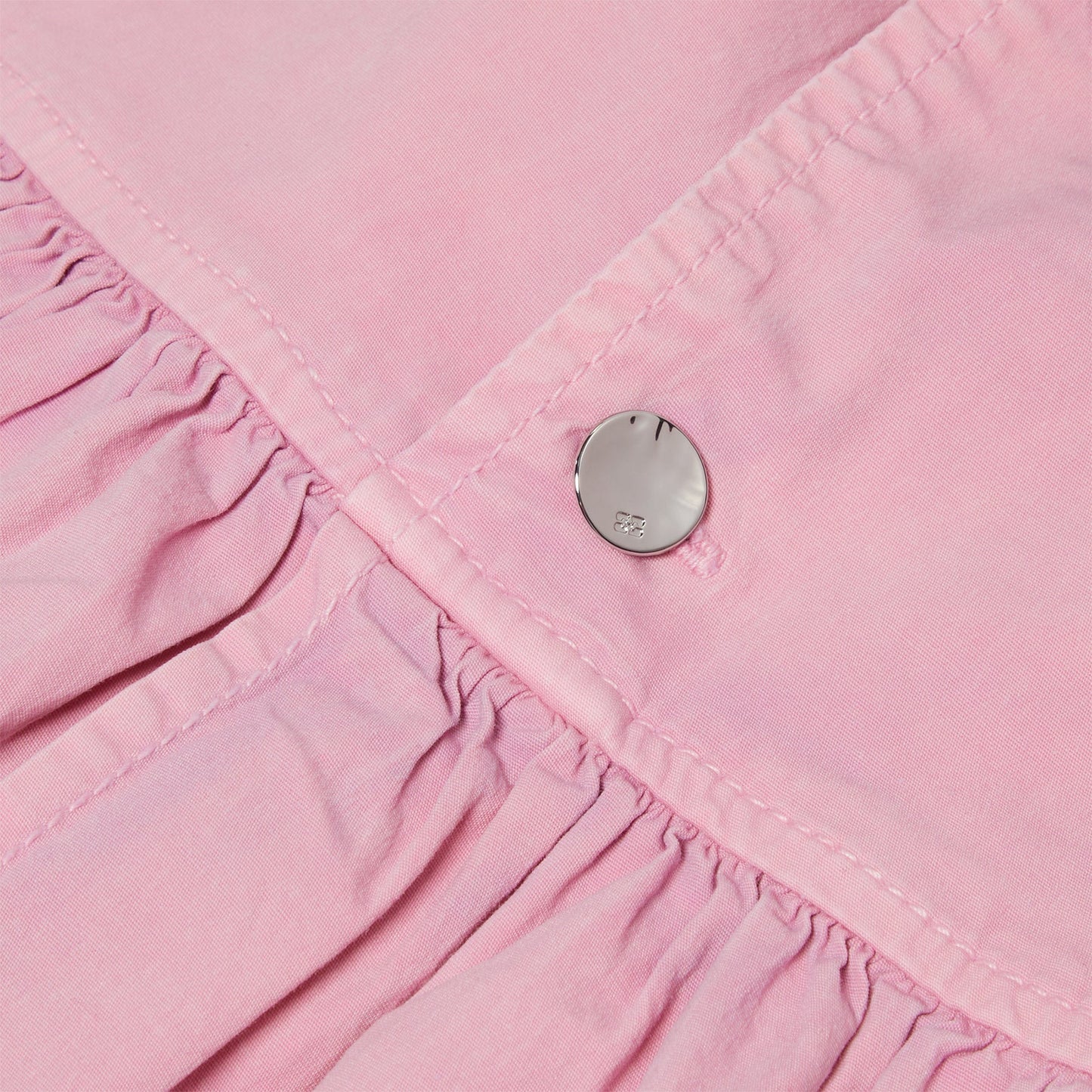 GANNI Washed Stretch Cotton Frill Sleeve Top (Bleached Mauve)