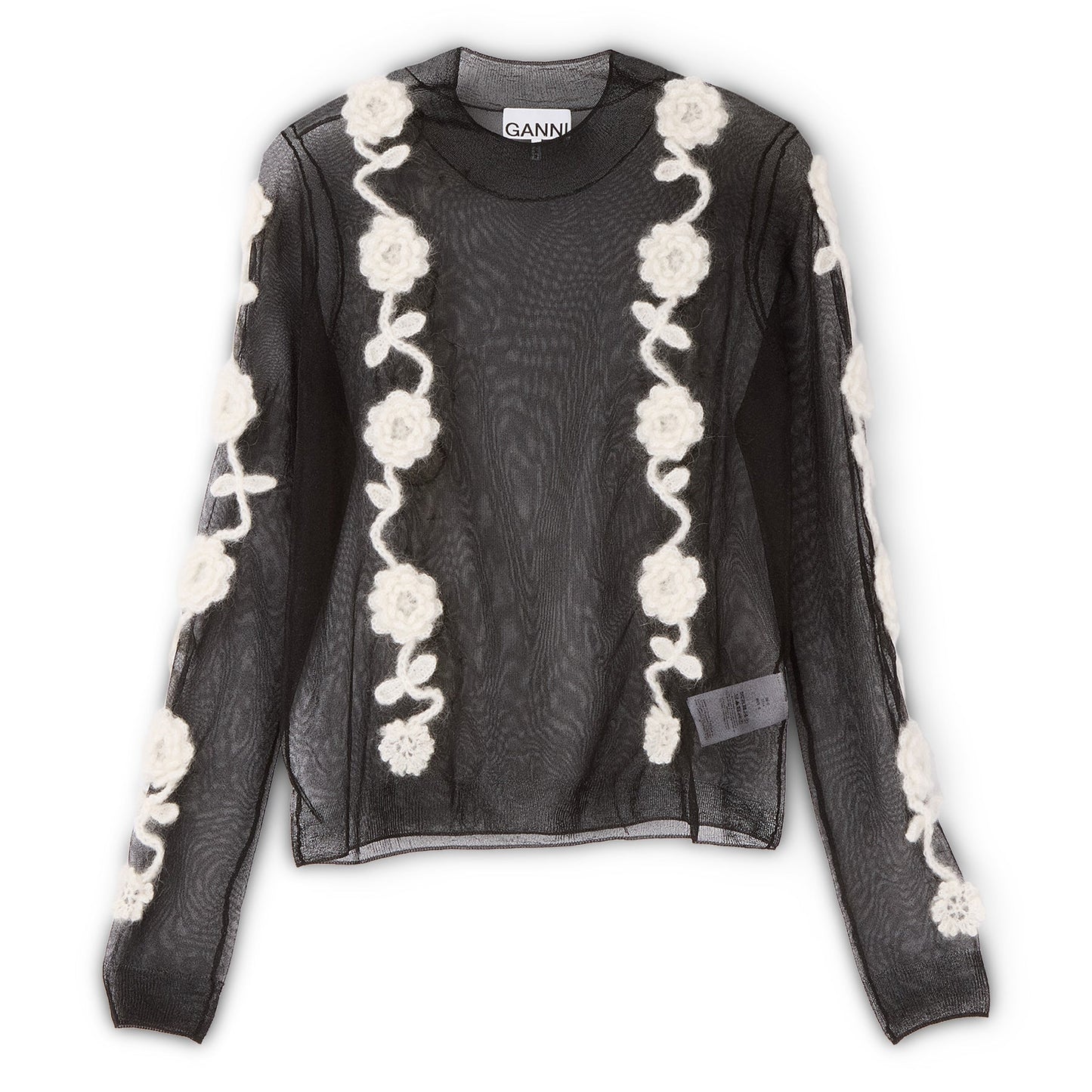 GANNI Sheer Flower Crochet Turtleneck (Black)