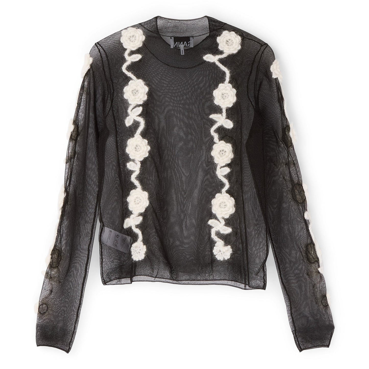 GANNI Sheer Flower Crochet Turtleneck (Black)