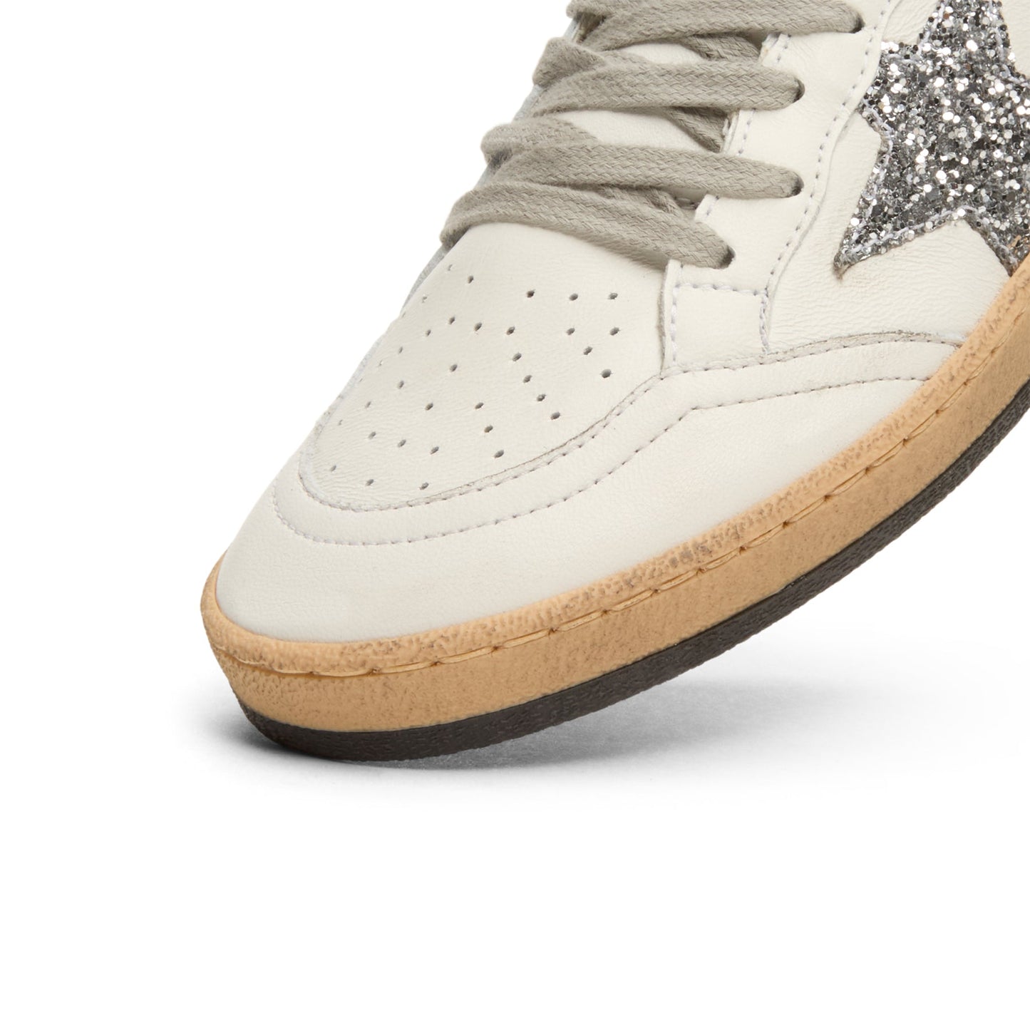 Golden Goose Ballstar Nappa Upper And Spur Glitter (White/ Silver)