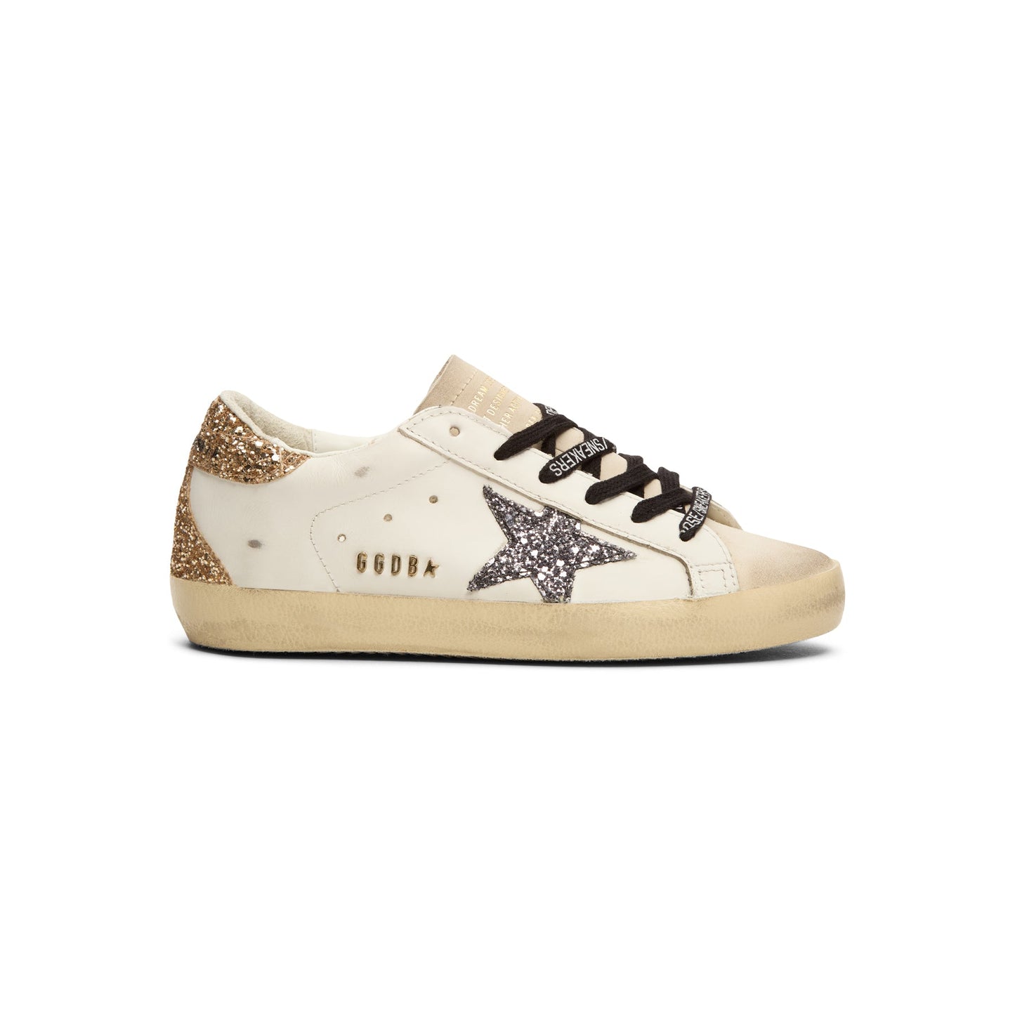 Golden Goose Super-Star Leather Upper Glitter Star Heel (Optic White/Seedpearl/Black/Gold)