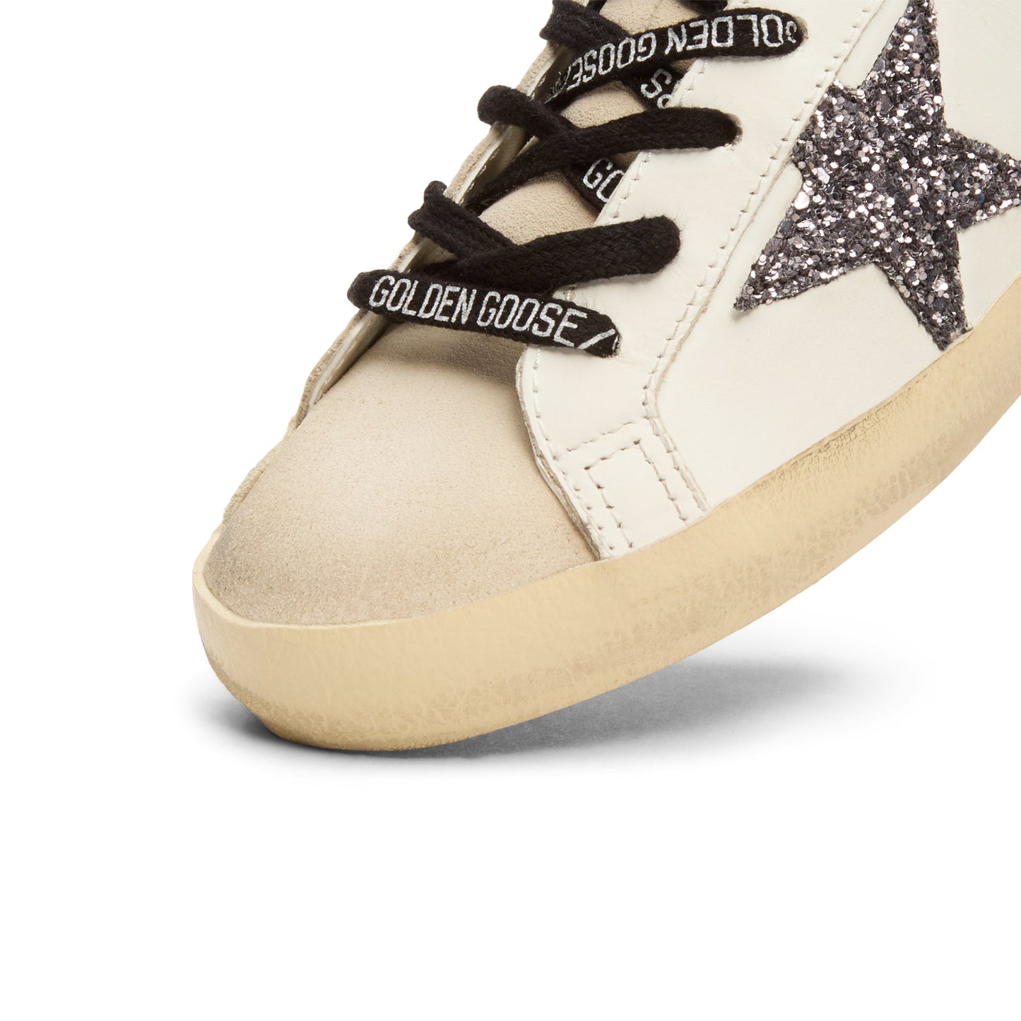 Golden Goose Super-Star Leather Upper Glitter Star Heel (Optic White/Seedpearl/Black/Gold)