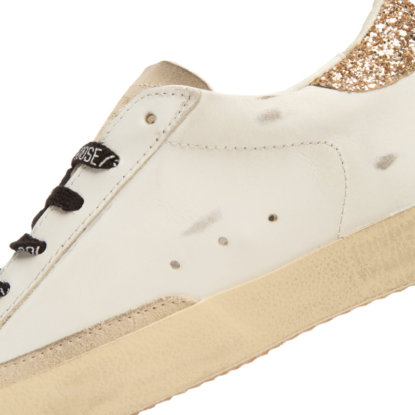 Golden Goose Super-Star Leather Upper Glitter Star Heel (Optic White/Seedpearl/Black/Gold)