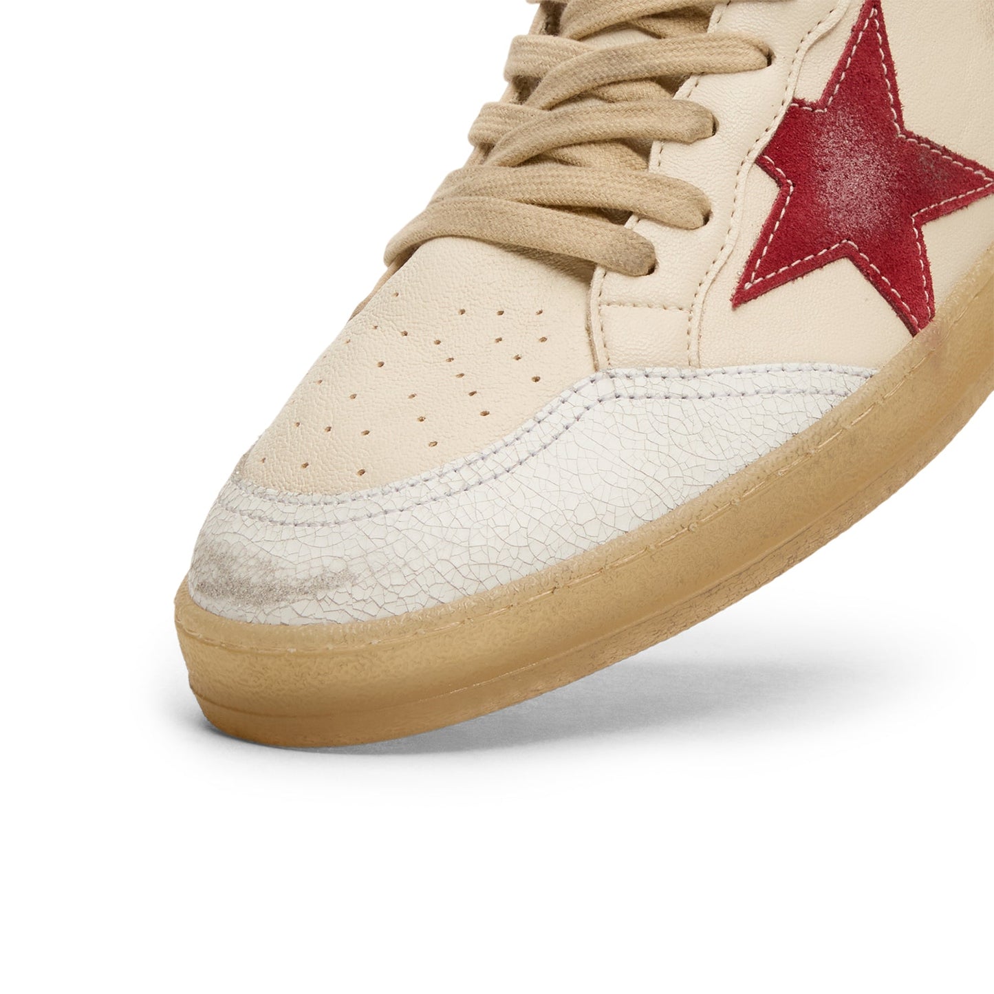 Golden Goose Ballstar Nappa Upper And Tongue Crack (Butter Beige/White/Red/Silver)