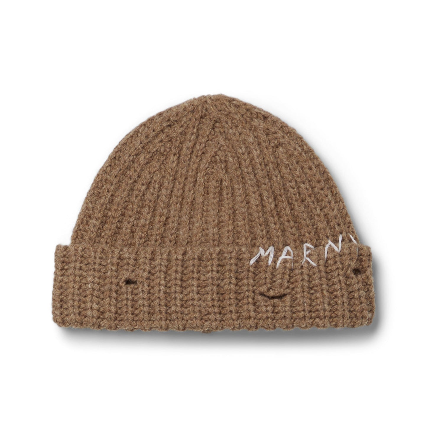 MARNI Hand-Stitched Logo Ribbed Beanie (Hazelnut)