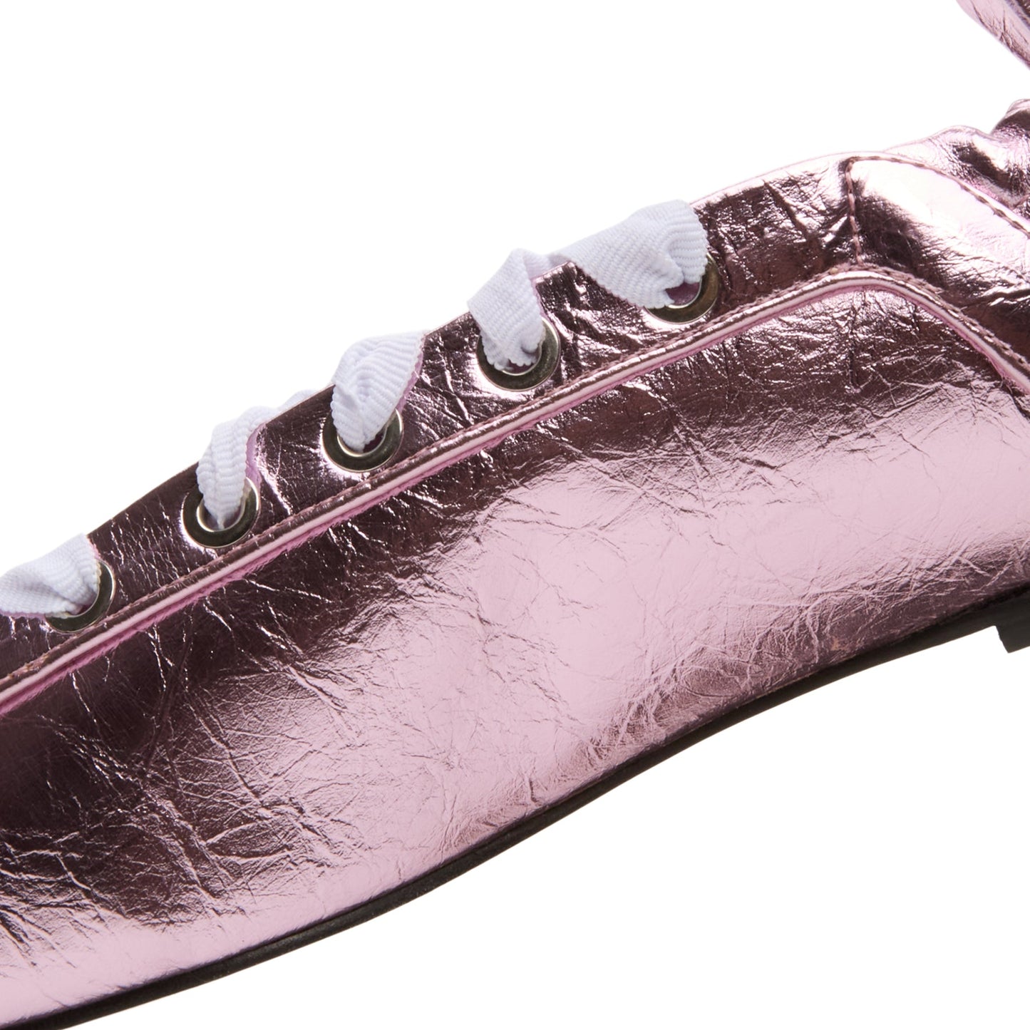 GANNI Eyelets Lace Up Ballerina Crinkle Metallic (Cameo Pink)