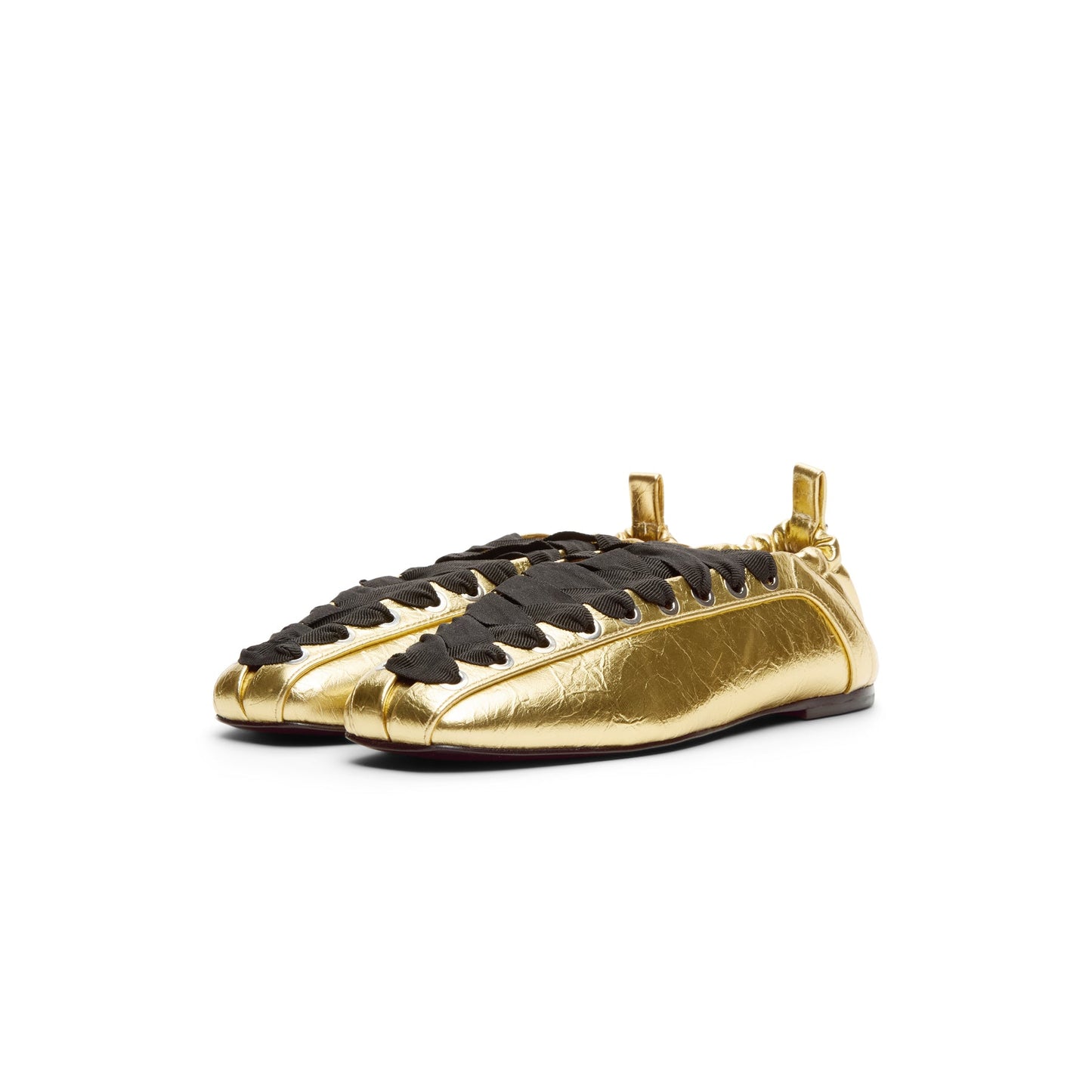 GANNI Eyelets Lace Up Ballerina Crinkle Metallic (Gold)