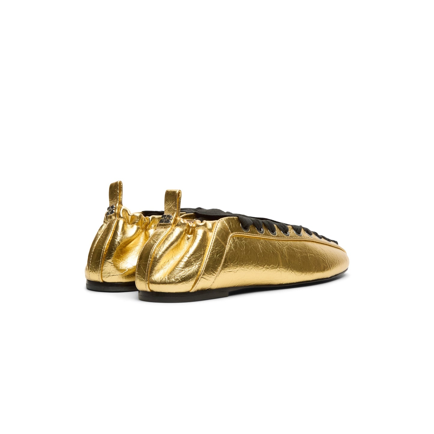 GANNI Eyelets Lace Up Ballerina Crinkle Metallic (Gold)