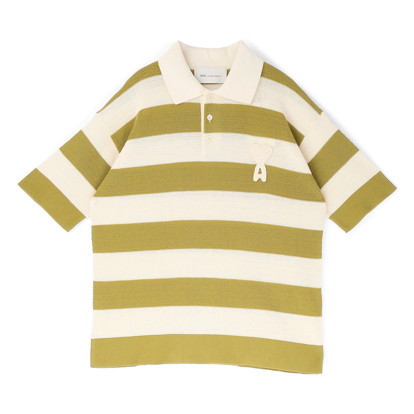 AMI Short Sleeves Polo With AMI De Coeur Patch (Blanc creme/Matcha)