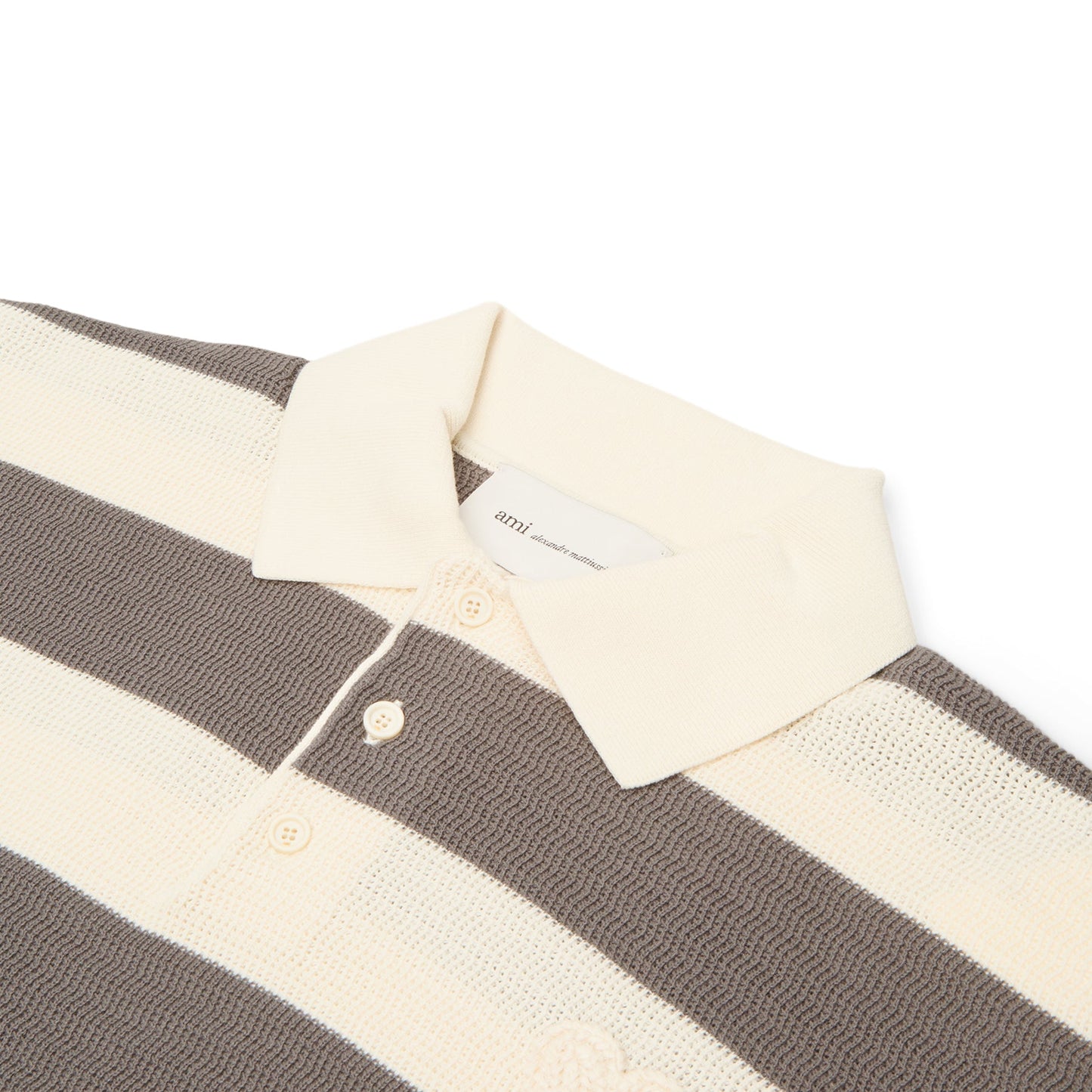 AMI Short Sleeves Polo With AMI De Coeur Patch (Blanc creme/Carbone)