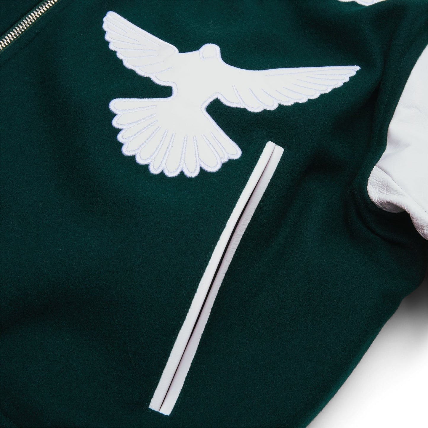 3.Paradis Flying Dove Pillow Neck Varsity Jacket (Green)