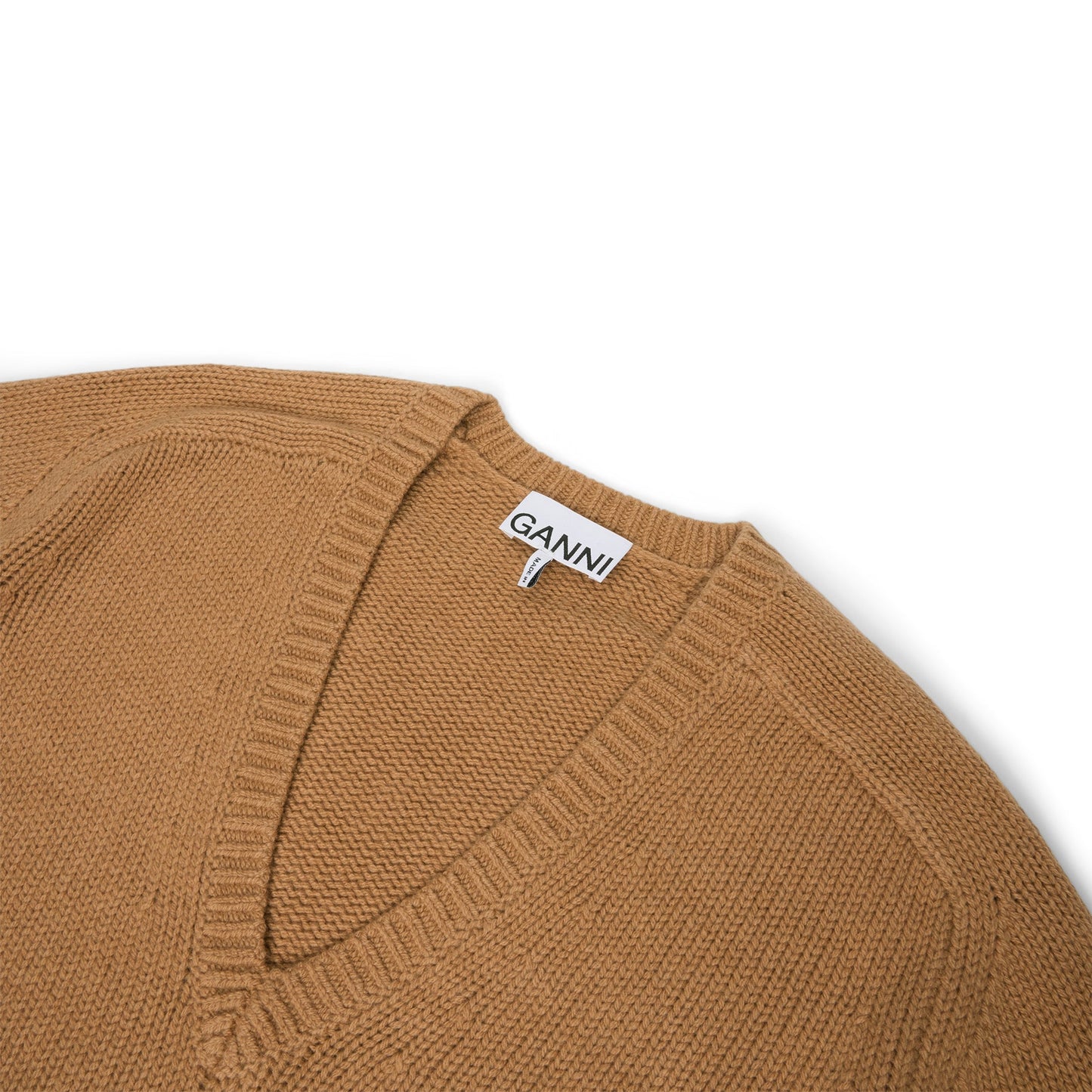 GANNI Wool Yak Mix Deep V-Neck (Tiger's Eye)
