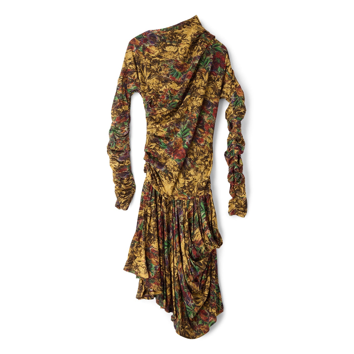 GANNI Printed Ruched Mini Dress (Custard)