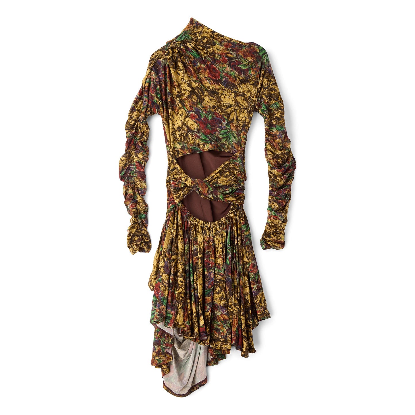 GANNI Printed Ruched Mini Dress (Custard)