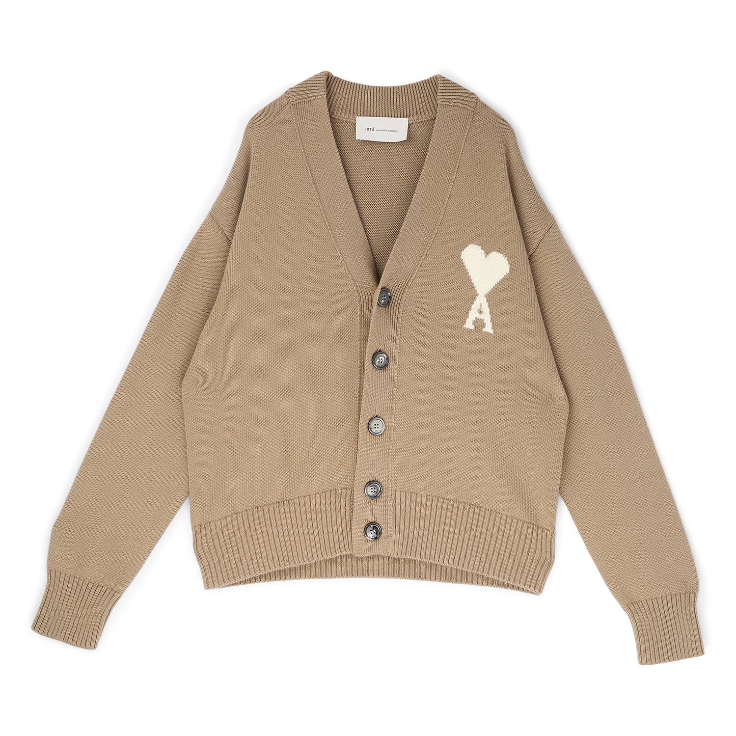 AMI Cardigan With Contrasted AMI De Coeur (Beige taupe/Ecru)