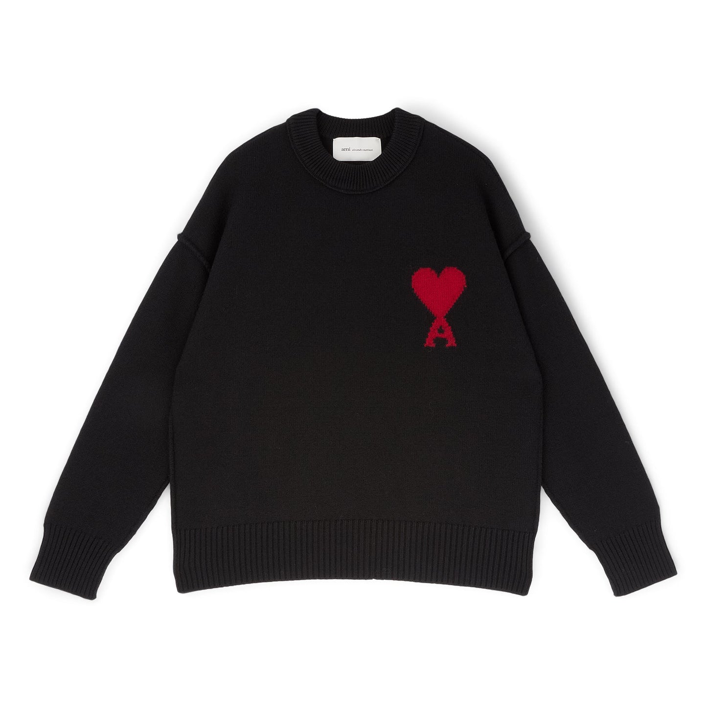 AMI Crewneck Sweater With Contrasted AMI De Coeur (Noir/Rouge)