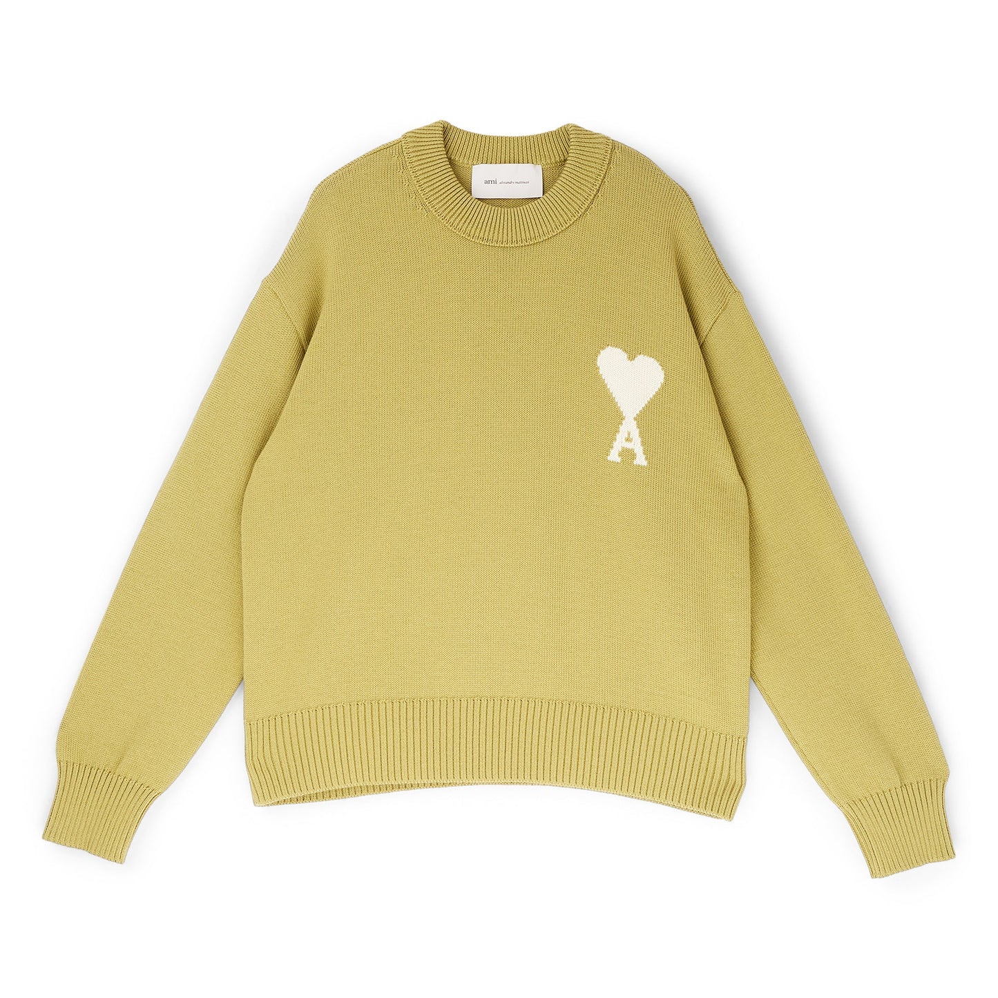 AMI Crewneck Sweater With Contrasted AMI De Coeur (Matcha/Ecru)